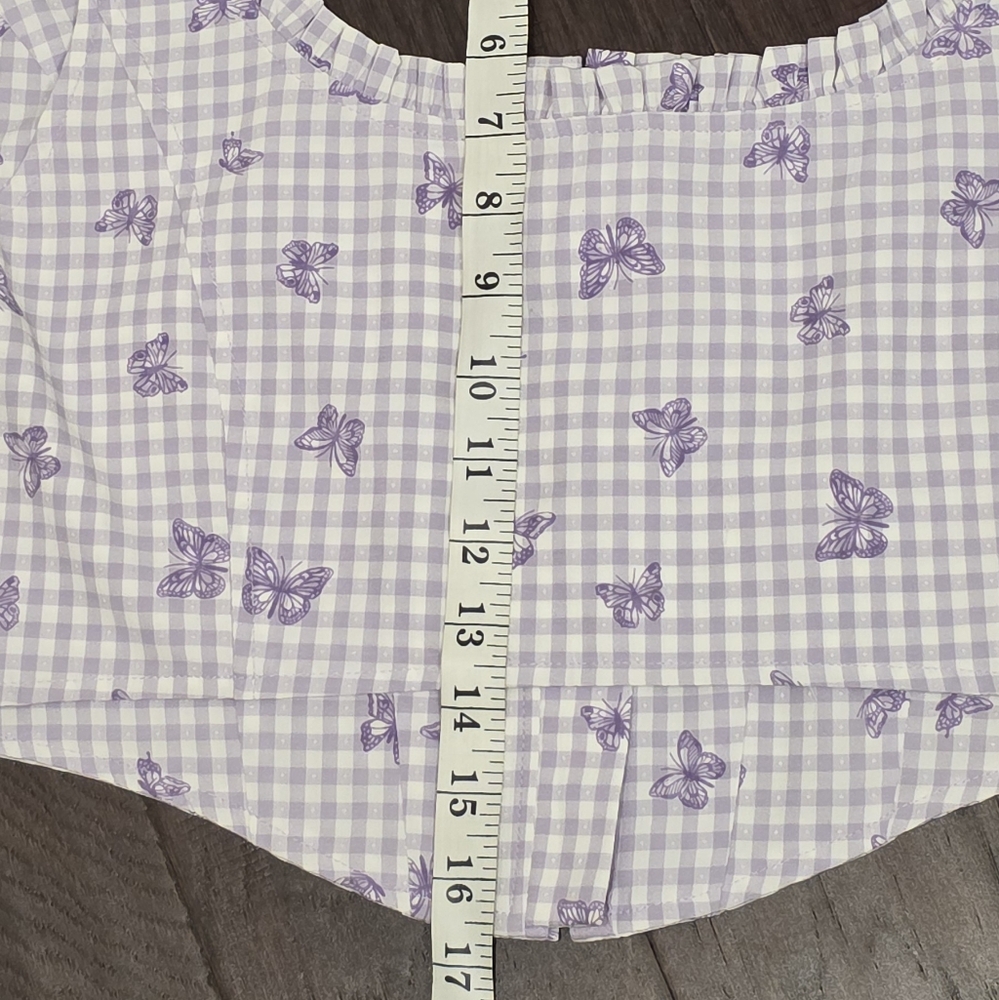 ELODIE Gingham Corset Cropped Top With Butterflis- Purple - XL - Picture 11 of 11
